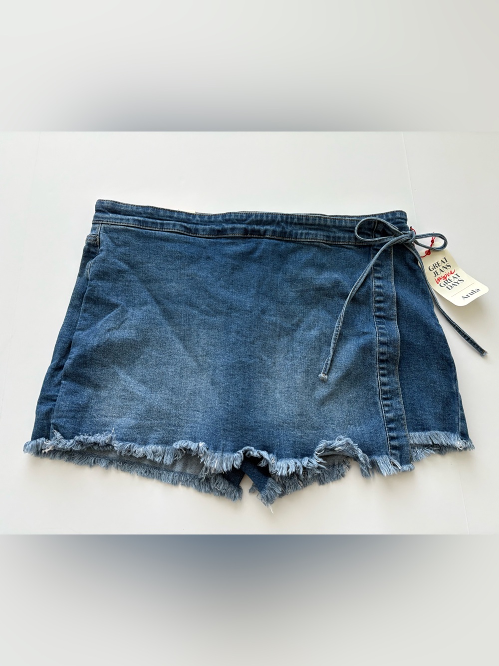 Arula Denim Wrap Skort Frayed Hem High Rise Tie Side Size A Plus NWT